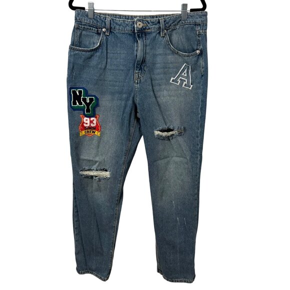 Womens Distressed Patchwork Denim Jeans Embroidered Juniors Size15 No Boundaries - Picture 1 of 13